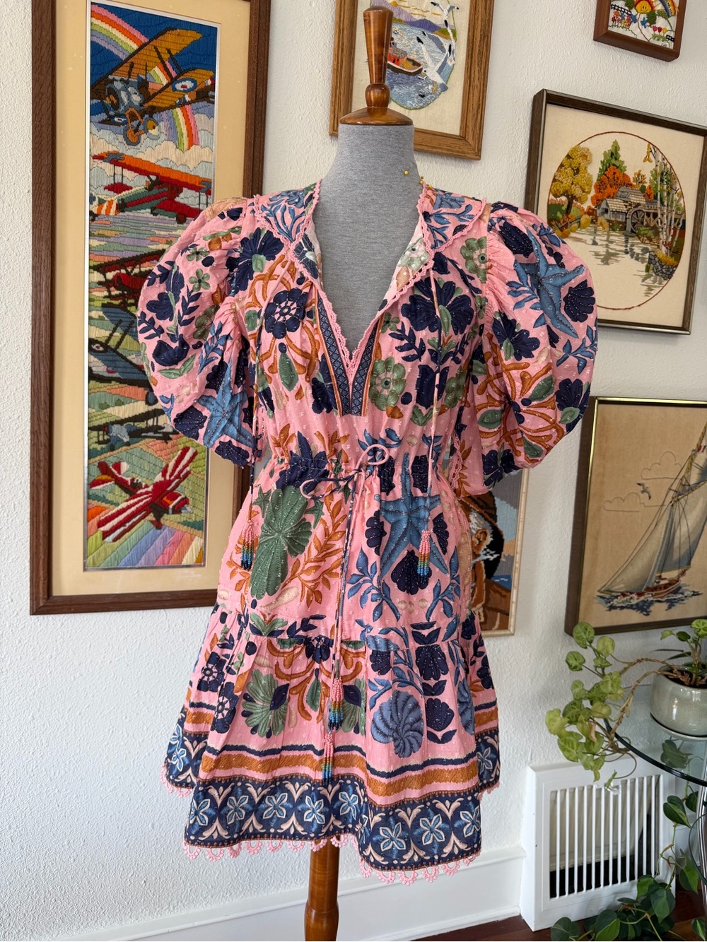FARM Rio Pink Floral Embroidered Puff-Sleeve Midi Dress - Picture 6 of 6